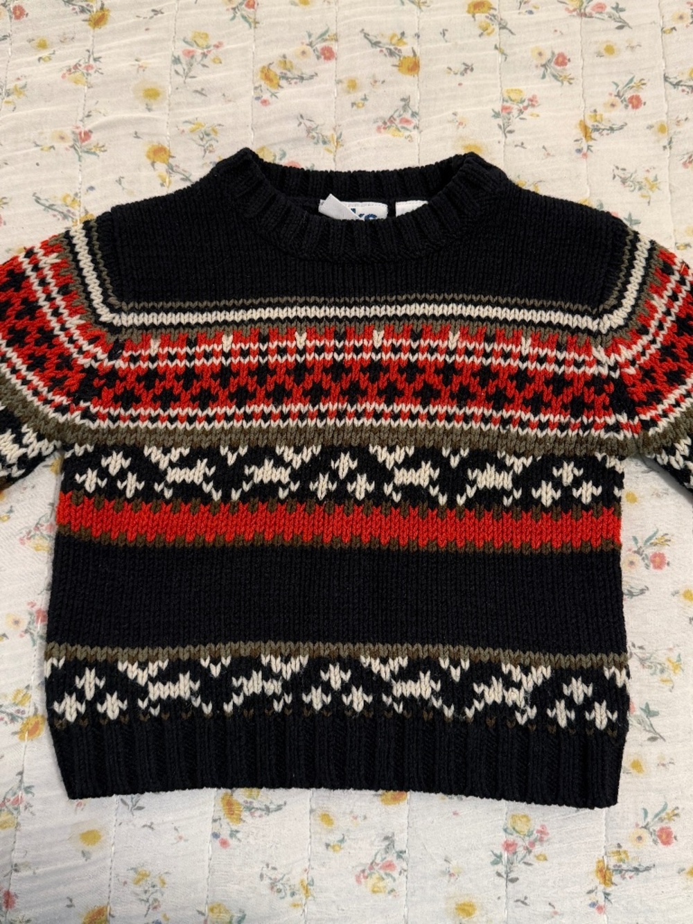 Vintage Kiks Fair Isle Pullover Sweater Toddler 24 Mos Navy Wool Blend Holiday
